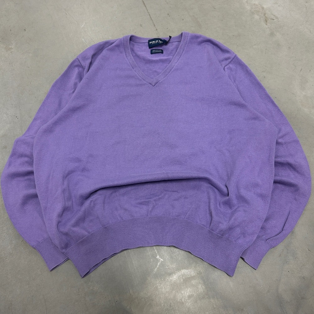 Polo Golf Ralph Lauren Mens XL Purple Cotton Cashmere V-Neck Sweater